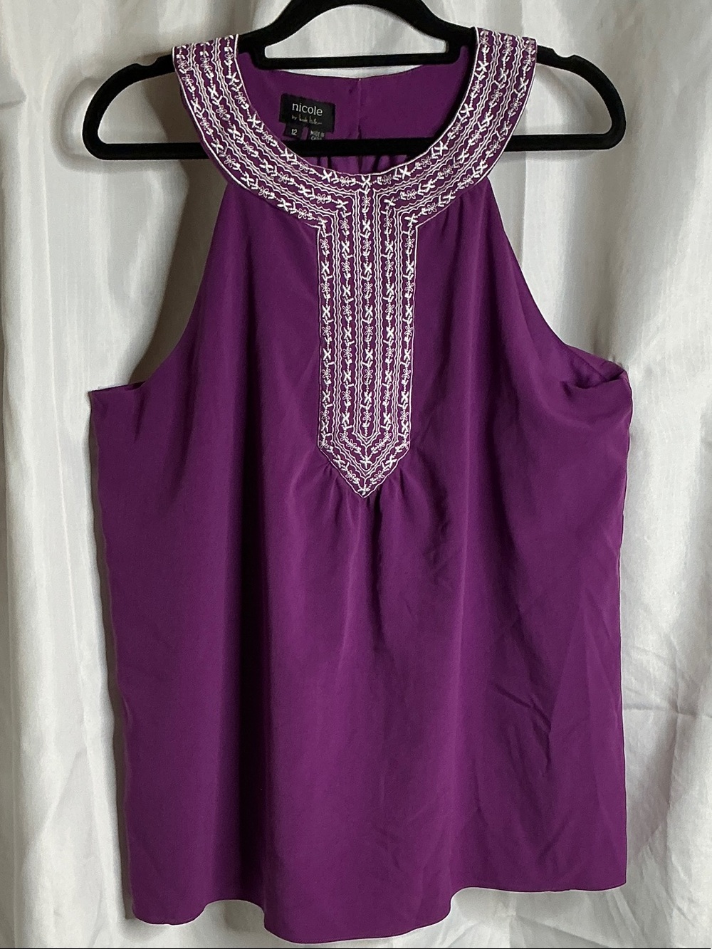 Nicole by Nicole Miller Purple Embroidered Halter Camisole